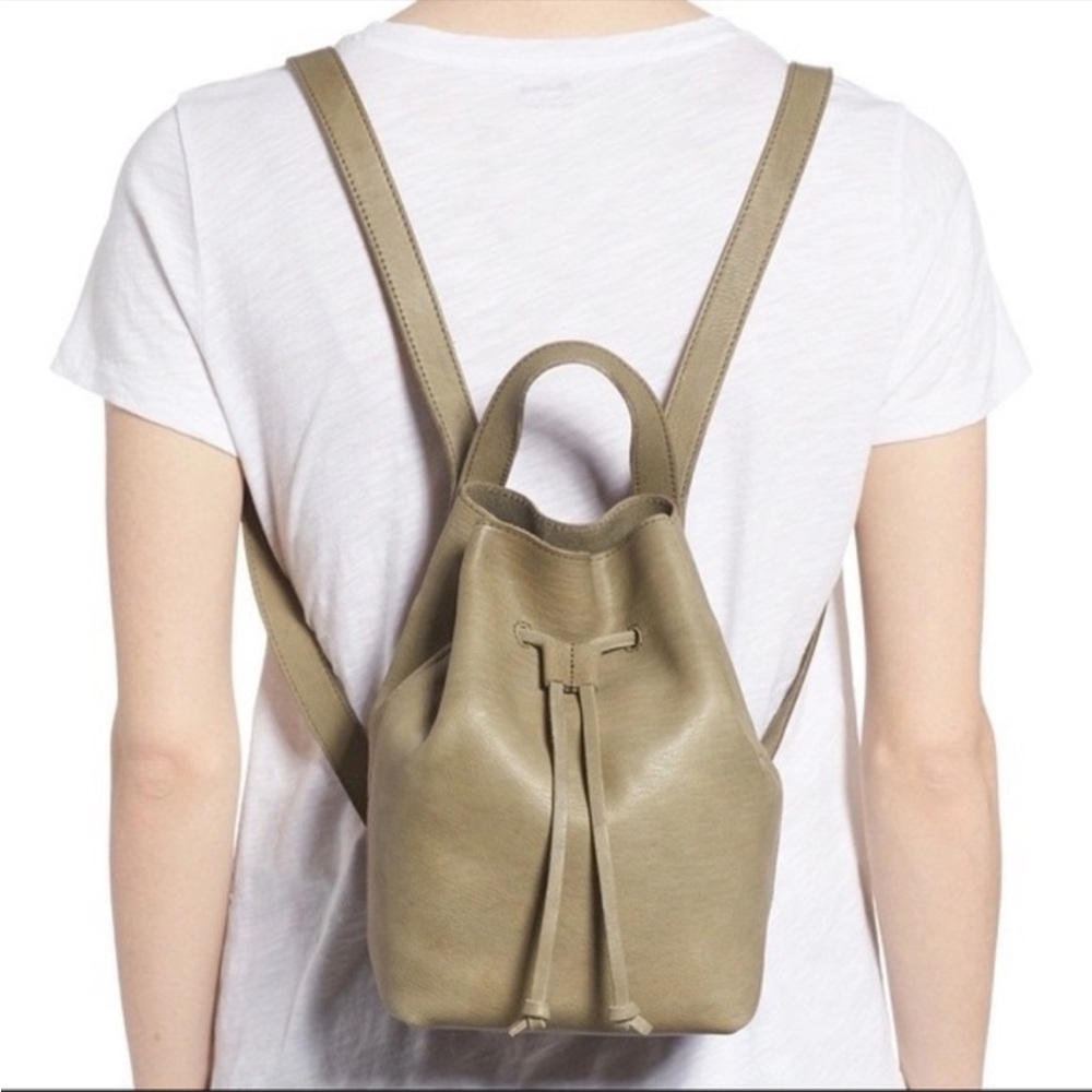 Madewell Leather Mini Somerset Backpack Drawstring Cinched Olive Green Tan